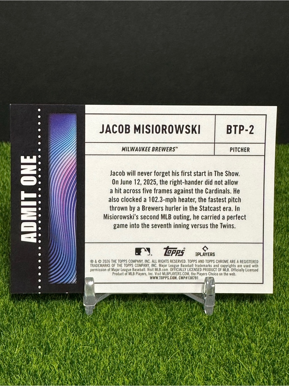 2026 Topps Chrome Big Ticket Player Brewers Jacob Misiorowski Purple /75 - Picture 2 of 7